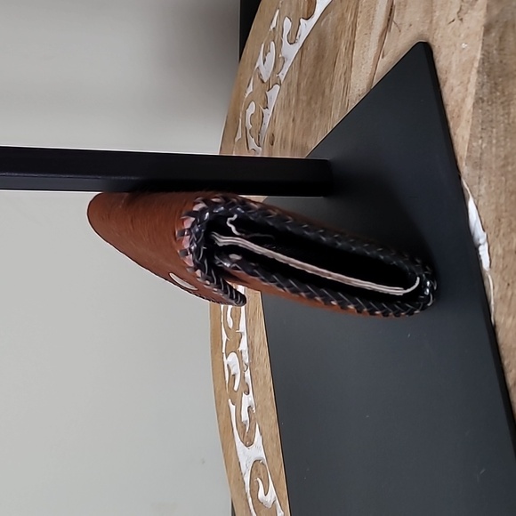 Leather Brown Cowhide Wallet Black Leather Trim - Picture 10 of 12